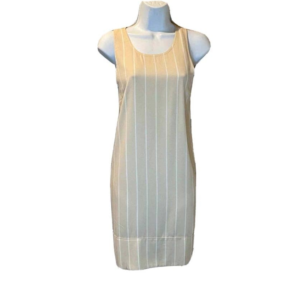 Beige & White Striped Tank Dress casual or dressy LEITH Nordstrom Size Medium